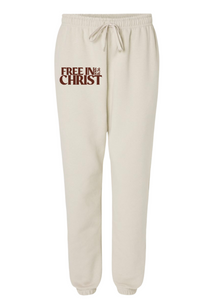 (COMING SOON) “Free in Christ" Cream Joggers (Brown OR Black Ink)