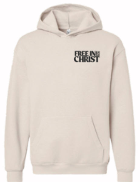 (COMING SOON) “Free in Christ” Cream Unisex Hoodie (Brown OR Black Ink)