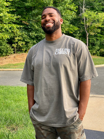 “Free in Christ” Oversized Tee (Cement Grey)