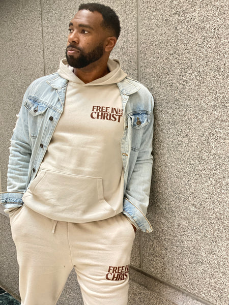 (COMING SOON) “Free in Christ” Cream Unisex Hoodie (Brown OR Black Ink)