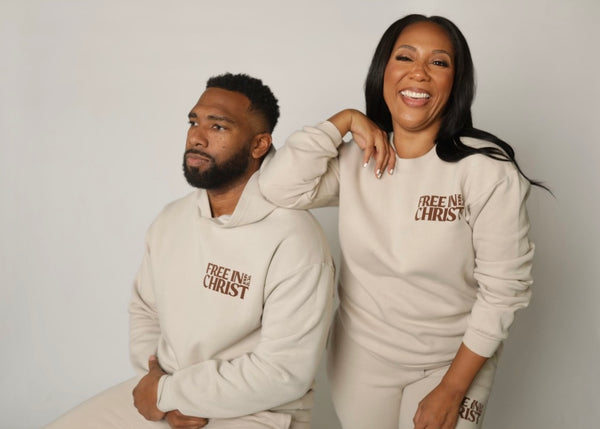 (PRE-ORDER) “Free in Christ” Cream Unisex Hoodie (Brown OR Black Ink)