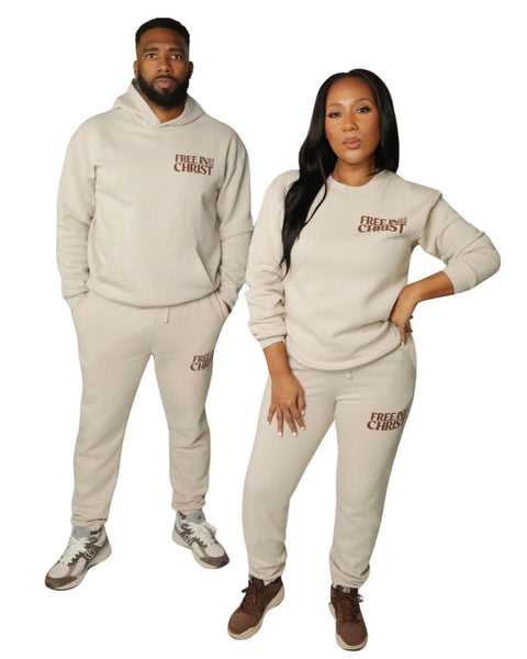 (PRE-ORDER) “Free in Christ” Cream Unisex Hoodie (Brown OR Black Ink)