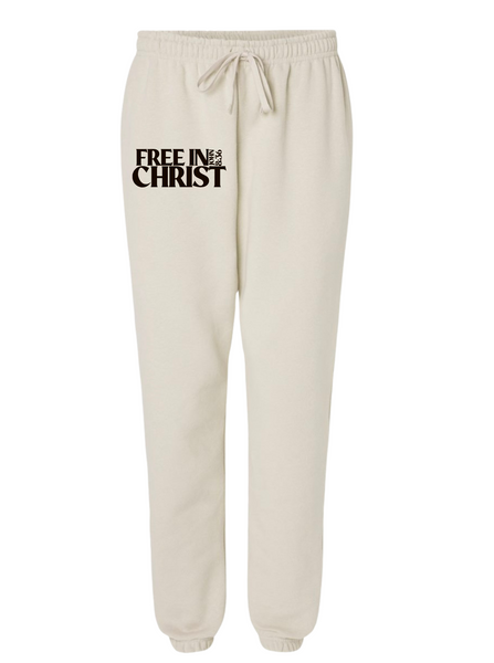 (COMING SOON) “Free in Christ" Cream Joggers (Brown OR Black Ink)