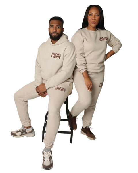 (PRE-ORDER) “Free in Christ” Cream Unisex Hoodie (Brown OR Black Ink)