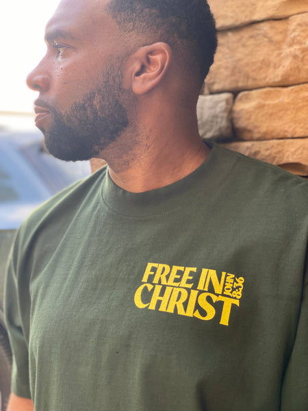 “Free in Christ" Oversized Tee (Moss Green) - IN STOCK NOW