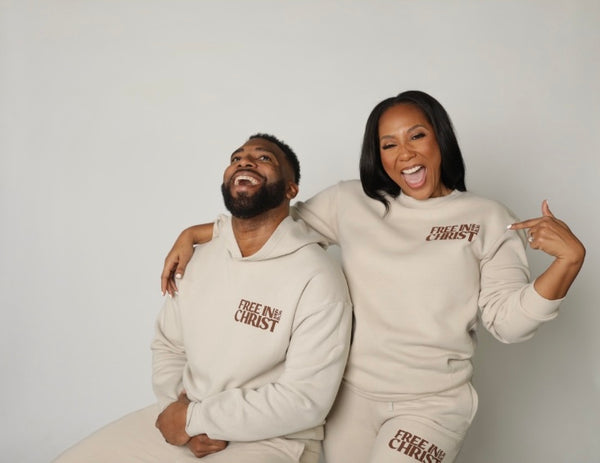 (PRE-ORDER) “Free in Christ” Cream Unisex Hoodie (Brown OR Black Ink)