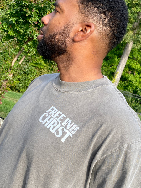 “Free in Christ” Oversized Tee (Cement Grey) - IN STOCK NOW