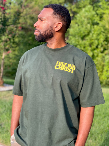 “Free in Christ" Oversized Tee (Moss Green) - IN STOCK NOW