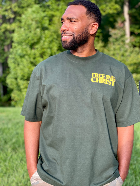 “Free in Christ" Oversized Tee (Moss Green) - IN STOCK NOW