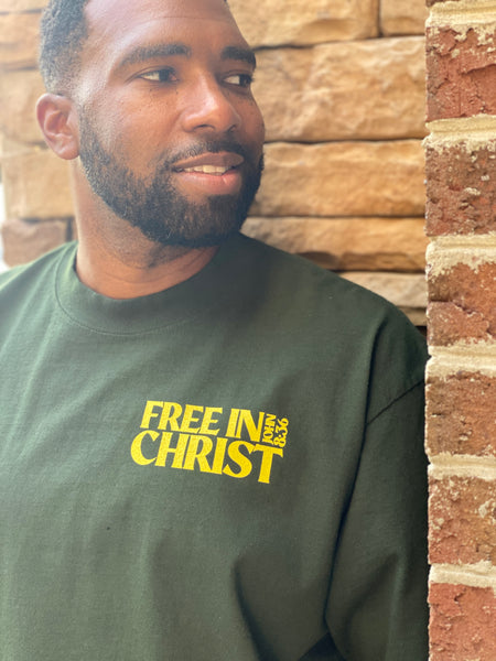 “Free in Christ" Oversized Tee (Moss Green) - IN STOCK NOW