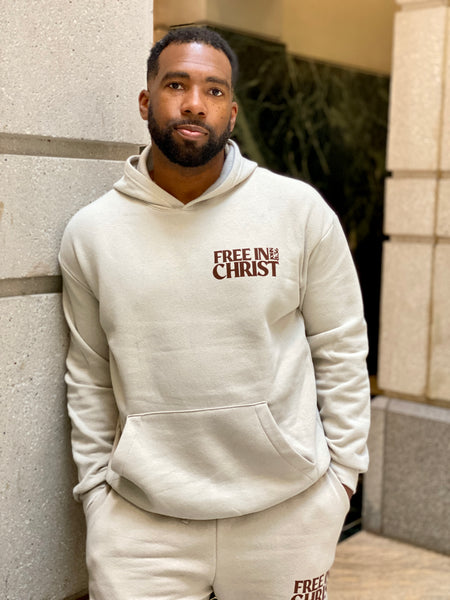 (COMING SOON) “Free in Christ” Cream Unisex Hoodie (Brown OR Black Ink)