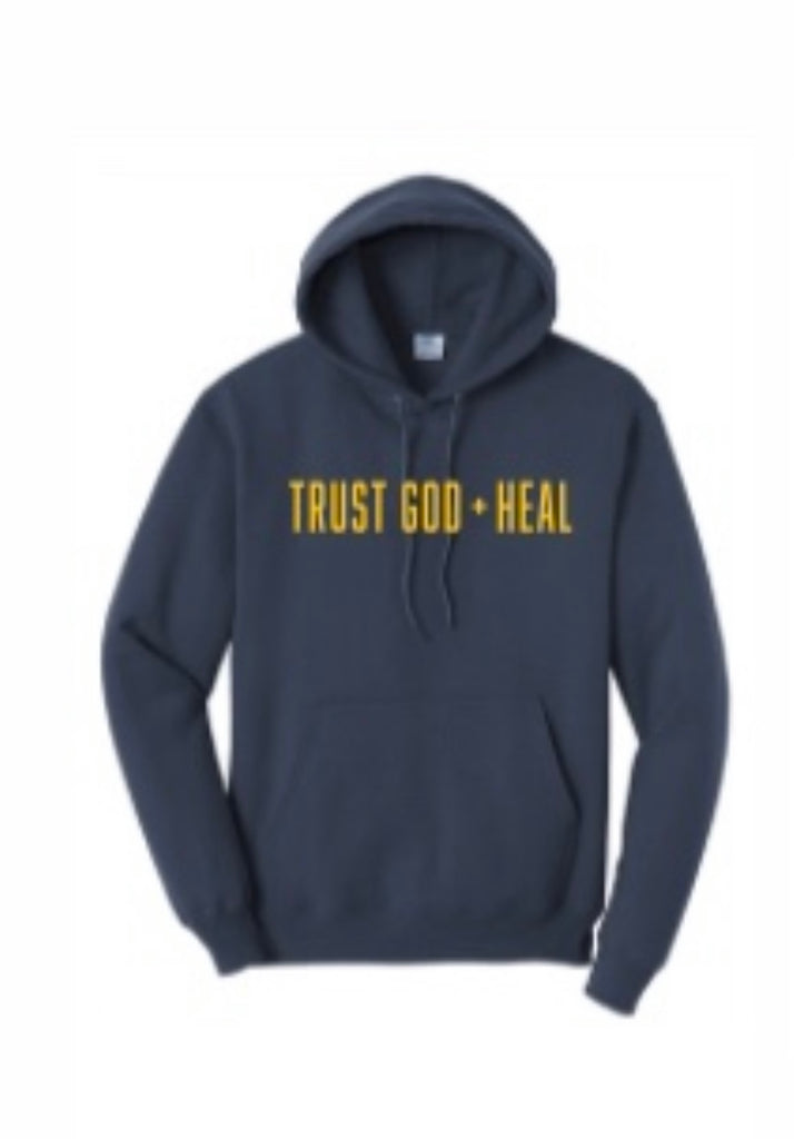 TRUST GOD HEAL MEN S HOODIE Navy w Gold